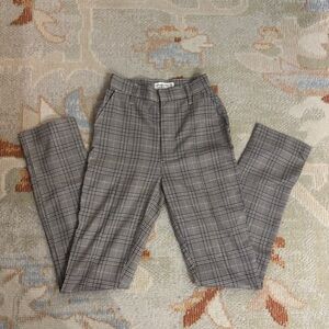 Abercrombie & Fitch The Skinny Ultra High Rise Gray Plaid Trousers with Leg Slit